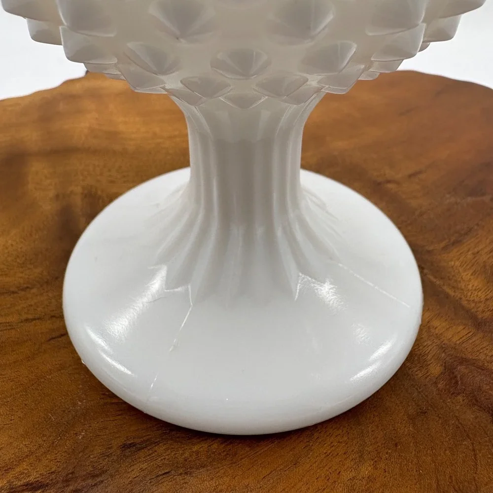 Vintage Fenton Hobnail Milk Glass Footed Compote Candy Dish Ruffled/Crimped Edge